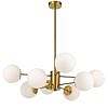 MARSTEN-PE8-AGOM-1 Marsten 8 light starburst pendant with glass spheres and straight rods in a contemporary deco style